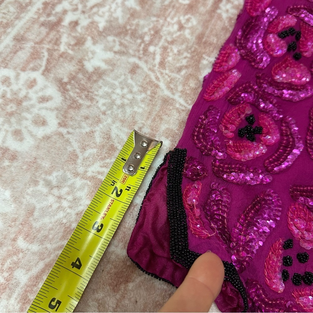 Vintage 100% Silk Beaded Camellia Sequins Pink Top - Picture 16 of 16